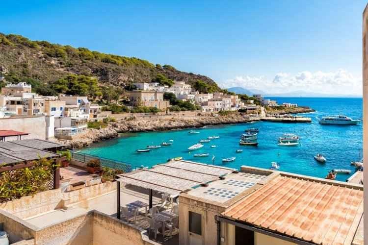 The village of "Cala Dogana" .. one of the most important tourist places on the italyn island of Levanzo ..