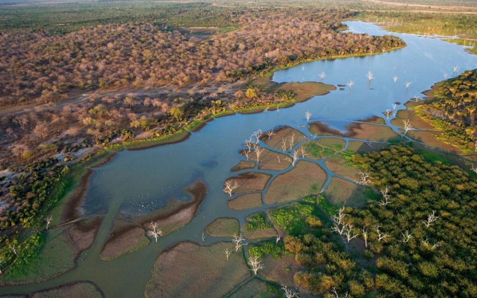 Botswana to a wetland containing many swamps and small water pools in the rainy season