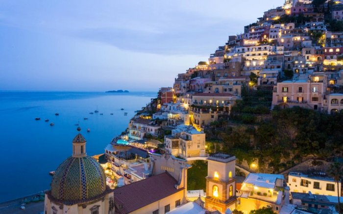 The buildings are on the terraces of the Amalfi Coast