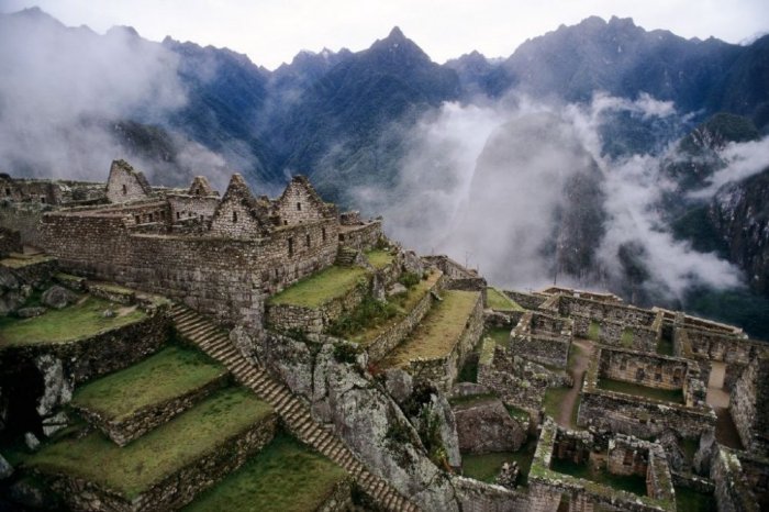 The ancient city of Machu Picchu in the Peruvian mountains