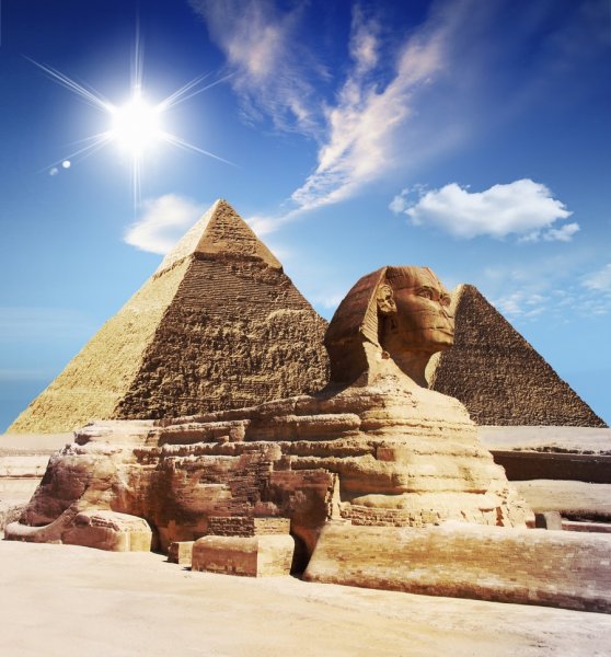 The Pyramids of Giza were built on the Giza Plateau on the West Bank of the Nile, to serve as tombs for the Pharaohs' Kings and they were left in guarding the Sphinx.