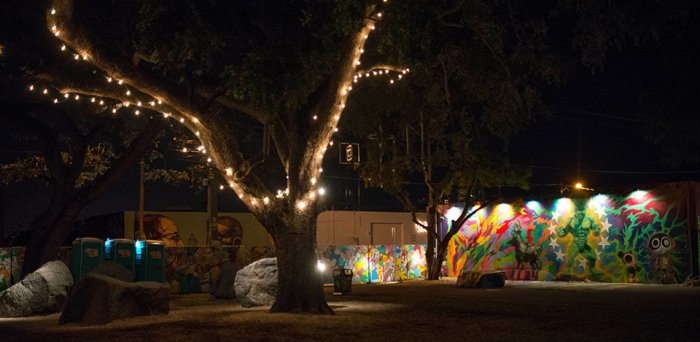 Winwood walls at night.