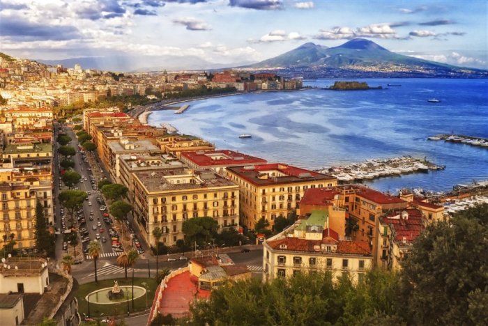 Naples is located on the Mediterranean coast, south of Rome
