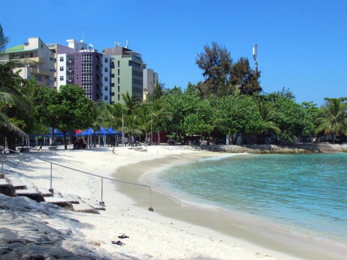 The artificial beach can be reached on foot