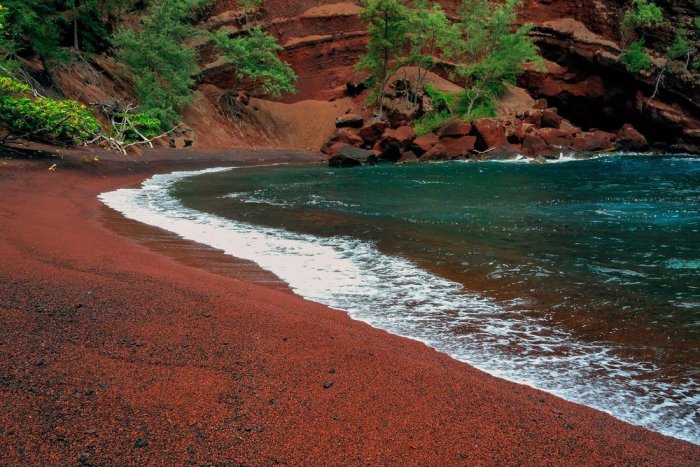 Other red sand beaches in different regions of the world, including Greece, specifically Santorini Island