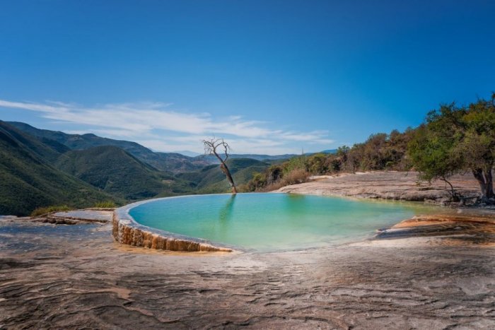 Water fountains in the rocky waterfalls region