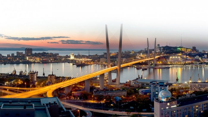 Vladivostok is a beautiful city surrounded by mountains and bays and is found in eastern Russia