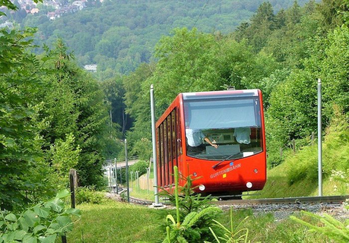     One of the red carriages for Journey Mountain during honeymoon in Bern, Switzerland