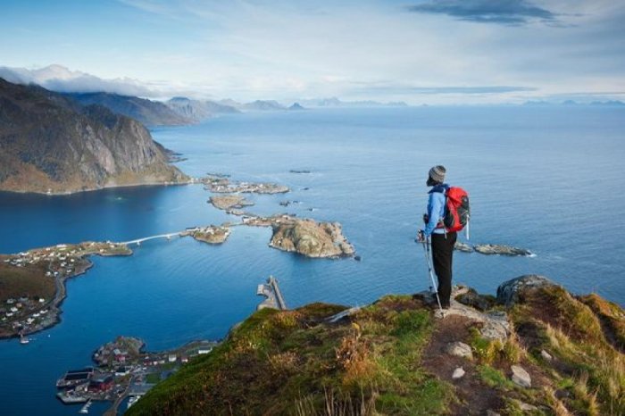 Tourist in the Lofoten Islands, Norway