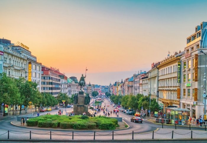 Wenceslas Square is one of the two main plazas in Prague