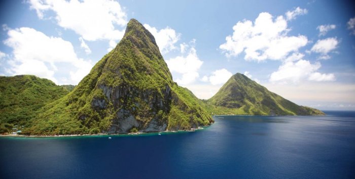 Twin volcanic peaks in St. Lucia