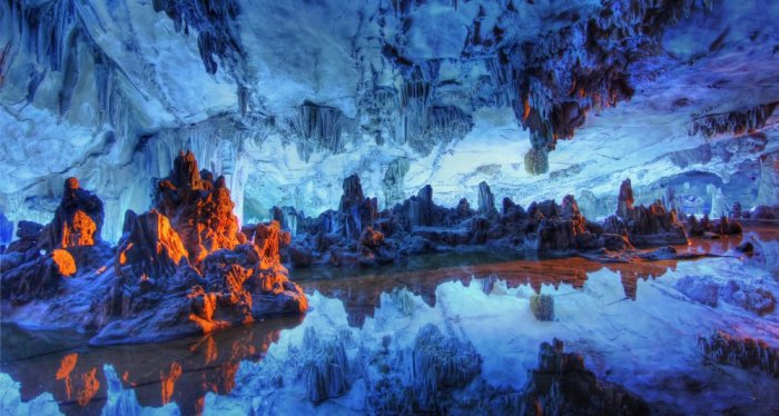 The Red Flute Cave formed due to the movement of the water which eroded a huge rocky pool