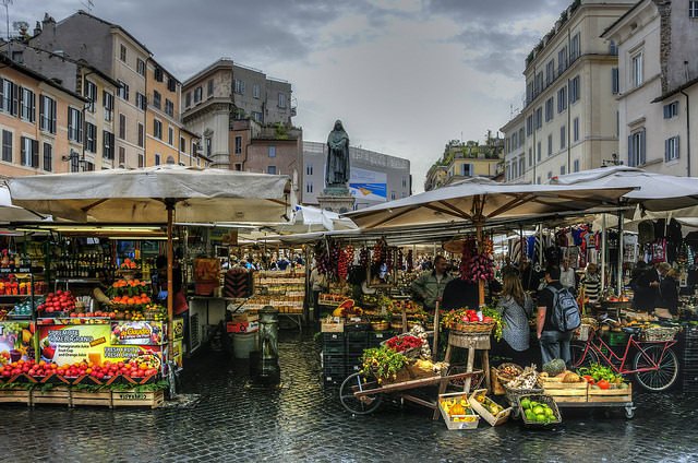 A unique vegetable and fruit market in Campo de 'Fiori