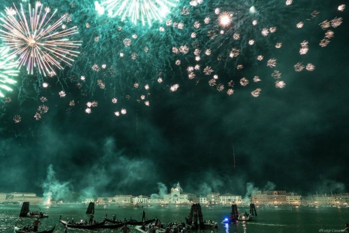 Fireworks illuminate the sky of Venice