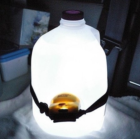 Connect a small lamp or searchlight to a plastic water jerry can