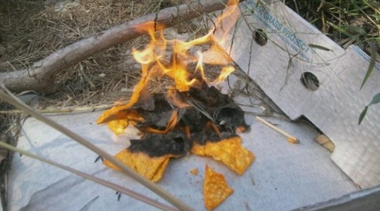 Use Doritos chips to keep the fire going