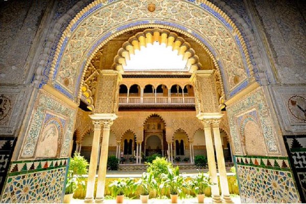 The leafy palace is one of the most beautiful tourist places in Seville, Spain