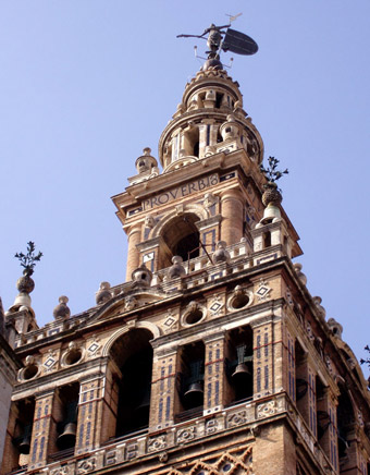 The Giralda Tower is one of the most beautiful places of tourism in Seville, Spain