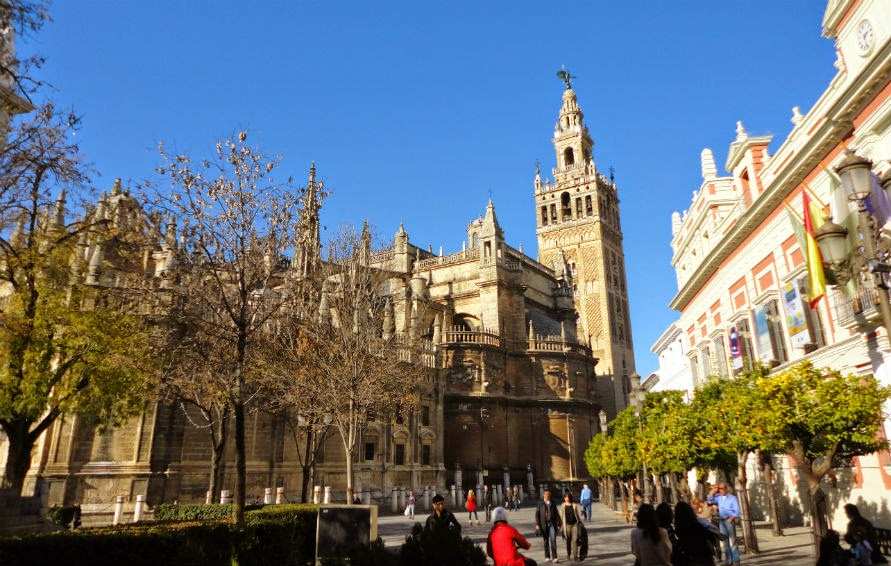The Giralda Tower is one of the most beautiful tourist places in Seville, Spain