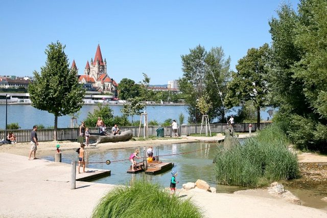 The Danube Island is one of the most important places of tourism in Vienna, Austria