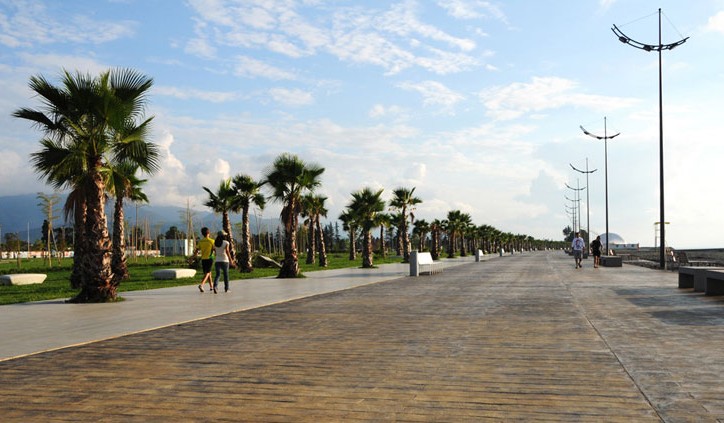 The Batumi Boulevard promenade near the Alphabet Tower in Batumi Georgia
