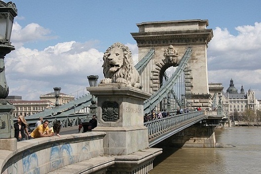 The suspension chain bridge is one of the most beautiful tourist places in Budapest, Hungary