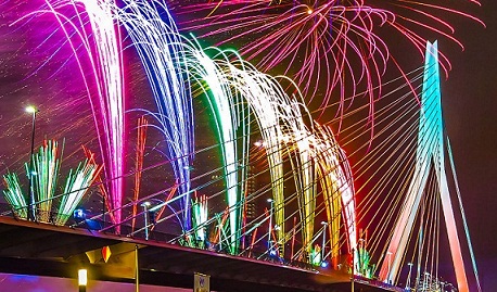 Fireworks at the Erasmus Bridge in Rotterdam