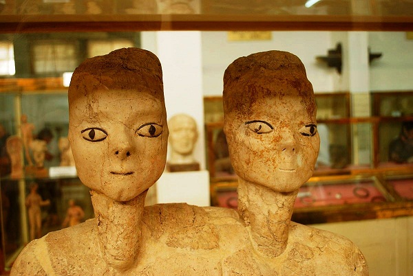 The statues of Ain Ghazal in the Jordanian Archeology Museum in Amman. The museum is one of the most important museums in Amman, Jordan