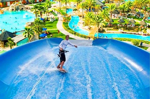 Water ski pool in Qatar Water Park in Doha