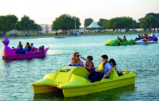 Rowing boats at Aspire Park Lake in Doha