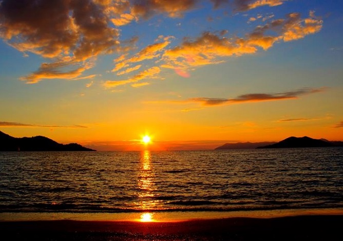 Sunset in the beaches of the historic village of Kayakoy in Fethiye, Turkey