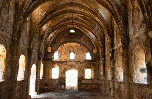 A church in the historical village of Kayakoy in Fethiye, Turkey