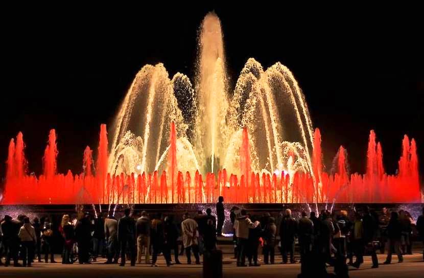 Evening display for the magical Montjuic Fountain in Barcelona, ​​Spain
