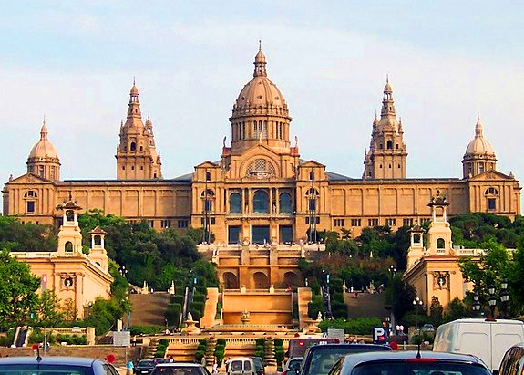 The National Palace near the magical Montjuic Fountain in Barcelona, ​​Spain