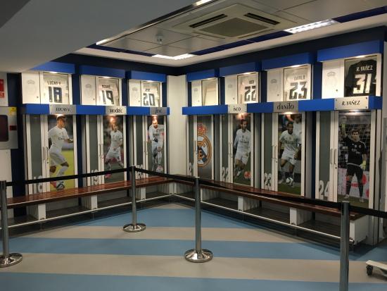 The dressing room at the Santiago Bernabeu Stadium in Madrid, Spain