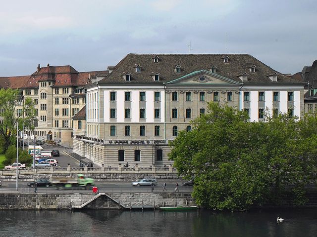 The historic office building is near the Bahnhof Zurich