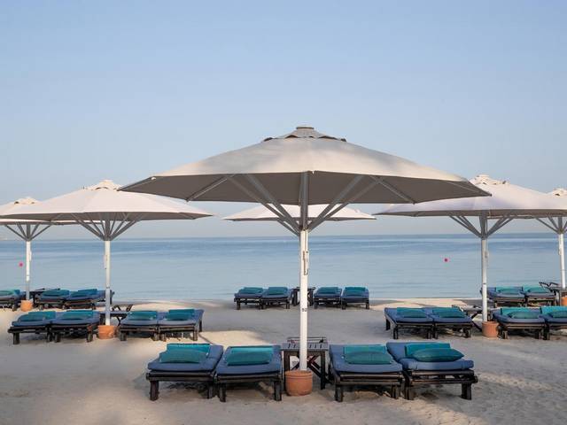 The private beach at Jumeirah Mina Al Salam Hotel