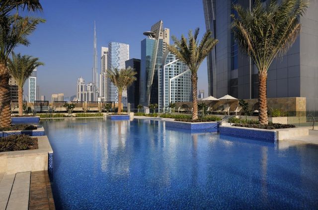 Marriott Marquis Dubai Hotel features an outdoor pool