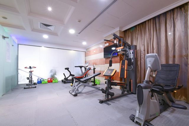Visitors to the Al-Ansar Golden Tulip Hotel can continue their exercise at the hotel's attached fitness center.