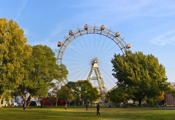 The giant Vienna Ferris wheel is a tourist attraction in Vienna 