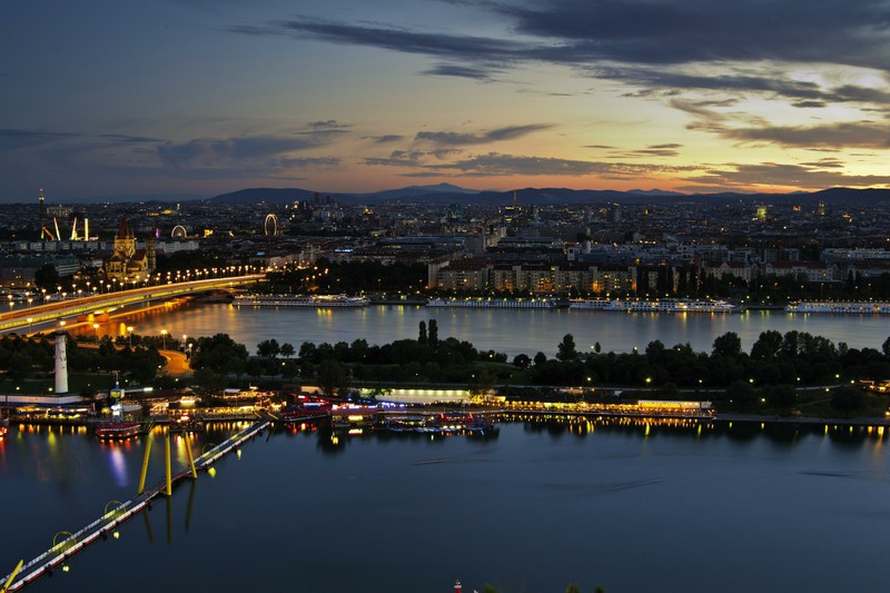 Danube Island is one of the most important tourist places in Vienna, Austria 
