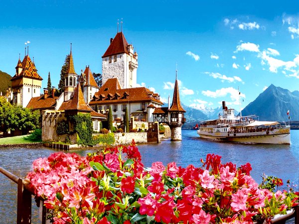 Oberhofen Castle is one of the most important places of tourism in Interlaken, Switzerland