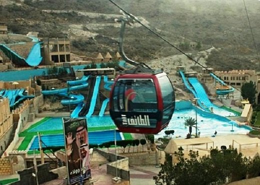 Water games near the Taif cable car, one of the most important tourist places in Taif