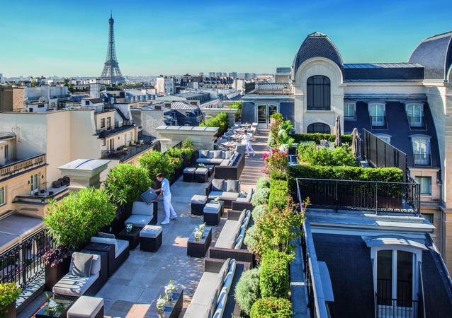 The Peninsula Paris Hotel and its view of the Eiffel Tower from the roof 