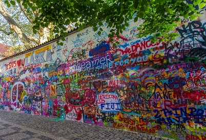 Lennon Wall in Prague is one of the most beautiful tourist places in Prague, Czech Republic