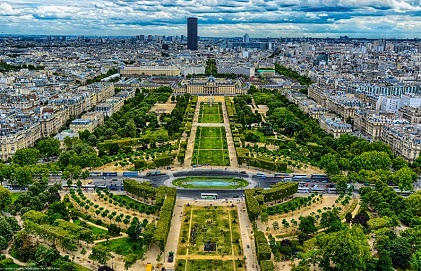 An aerial view of the Place de Chon-de-Mars in Paris, France