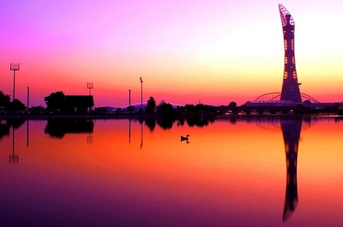 Evening scene of Aspire Park in Doha