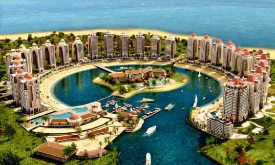 Aerial view of the Qatar Pearl Island in Doha