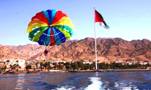 Paragliding in the Aqaba Water Park is one of the tourism activities in Aqaba, Jordan