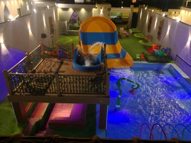 A children's play area is available in the coolest family chalets in Riyadh